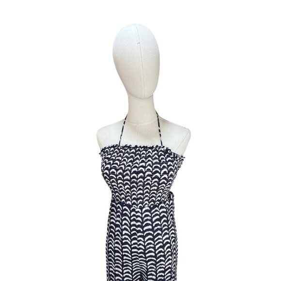 Maeve by Anthropologie Smocked Halter Jumpsuit Romper Size 4 Navy White - Picture 10 of 10